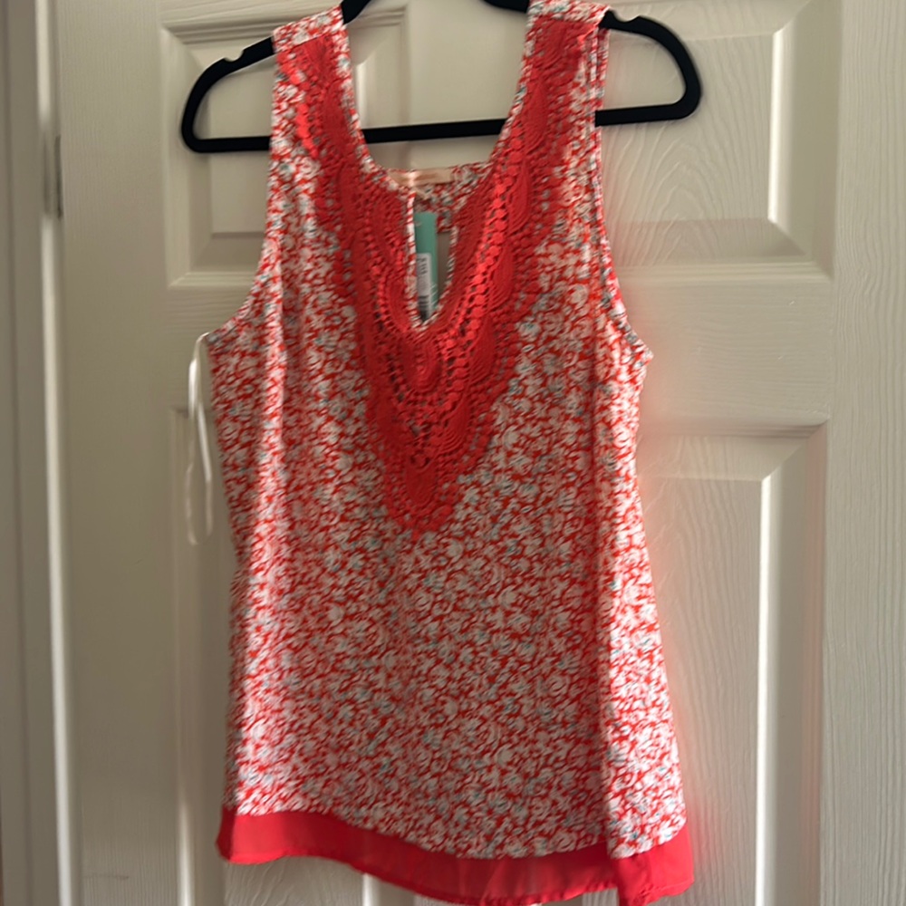 Red and White Lace Trim Tank Top